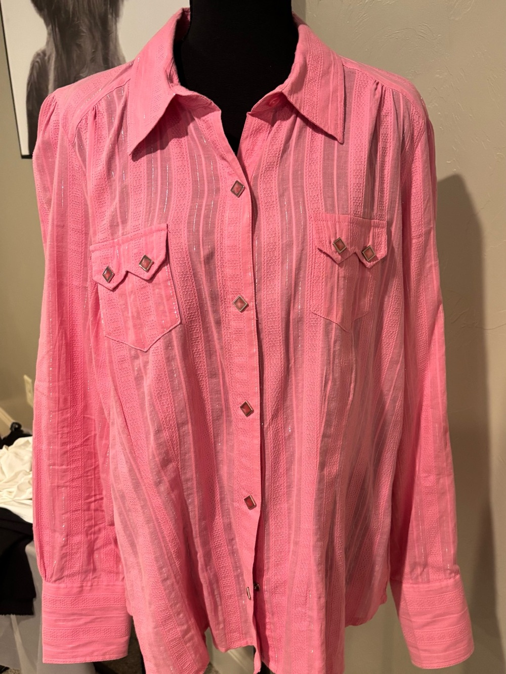Roper Pink Button-Up Blouse with Diamond Studs